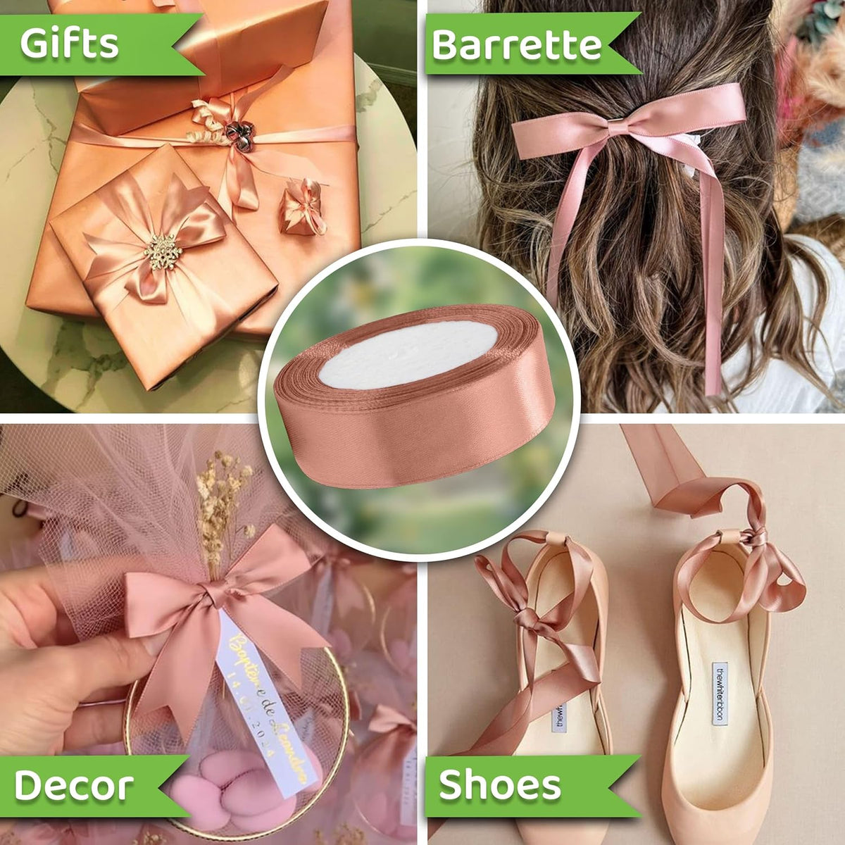 Light Peach Satin Ribbon 1 inch Double Faced Ribbon Peach Satin Solid 25 Yards Roll for Gift Wrapping Hair Bows Summer Wreath Halloween Wedding Party Decoration Garland Handmade Crafting Sewing DIY
