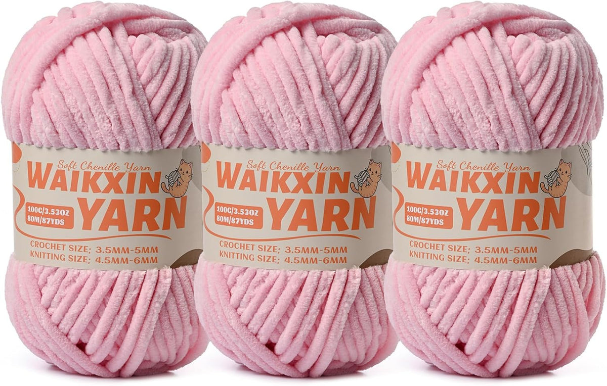 （3 Pink） 3 Pack Super Soft Fuzzy Chenille Chunky Yarn for Crocheting, 300g (261yds) Velvet Fluffy Amigurumi Yarn for Hand Knitting Baby Blankets Weaving Craft