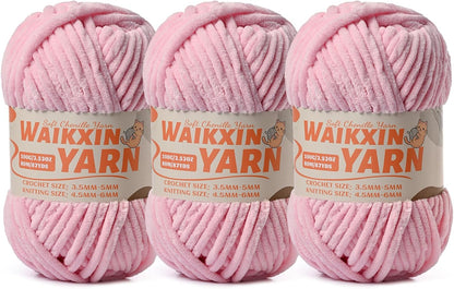 （3 Pink） 3 Pack Super Soft Fuzzy Chenille Chunky Yarn for Crocheting, 300g (261yds) Velvet Fluffy Amigurumi Yarn for Hand Knitting Baby Blankets Weaving Craft