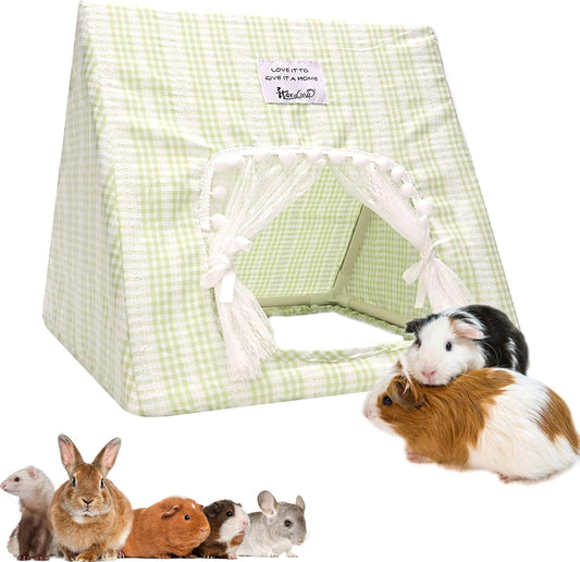 Guinea Pig Hideout Large with Curtain, Bunny Hideout, Machine Washable Guinea Pig Hide Tent Houses & Habitats, Small Animal Hideout for Pet Rabbit, Ferret, Rat, Chinchilla, Squirrel (Grid, Large)