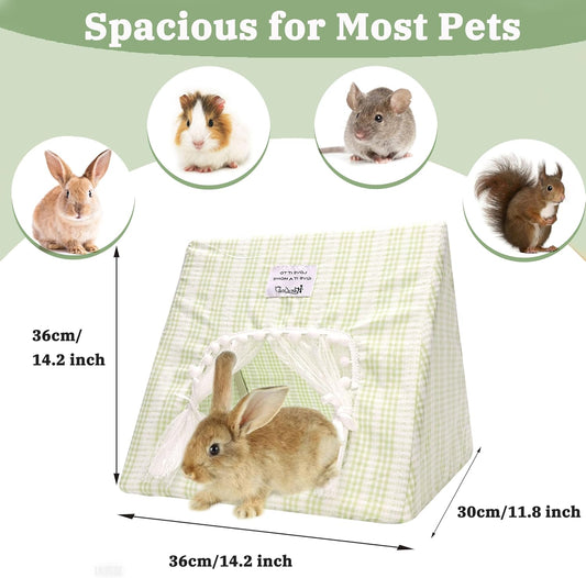 Guinea Pig Hideout Large with Curtain, Bunny Hideout, Machine Washable Guinea Pig Hide Tent Houses & Habitats, Small Animal Hideout for Pet Rabbit, Ferret, Rat, Chinchilla, Squirrel (Grid, Large)