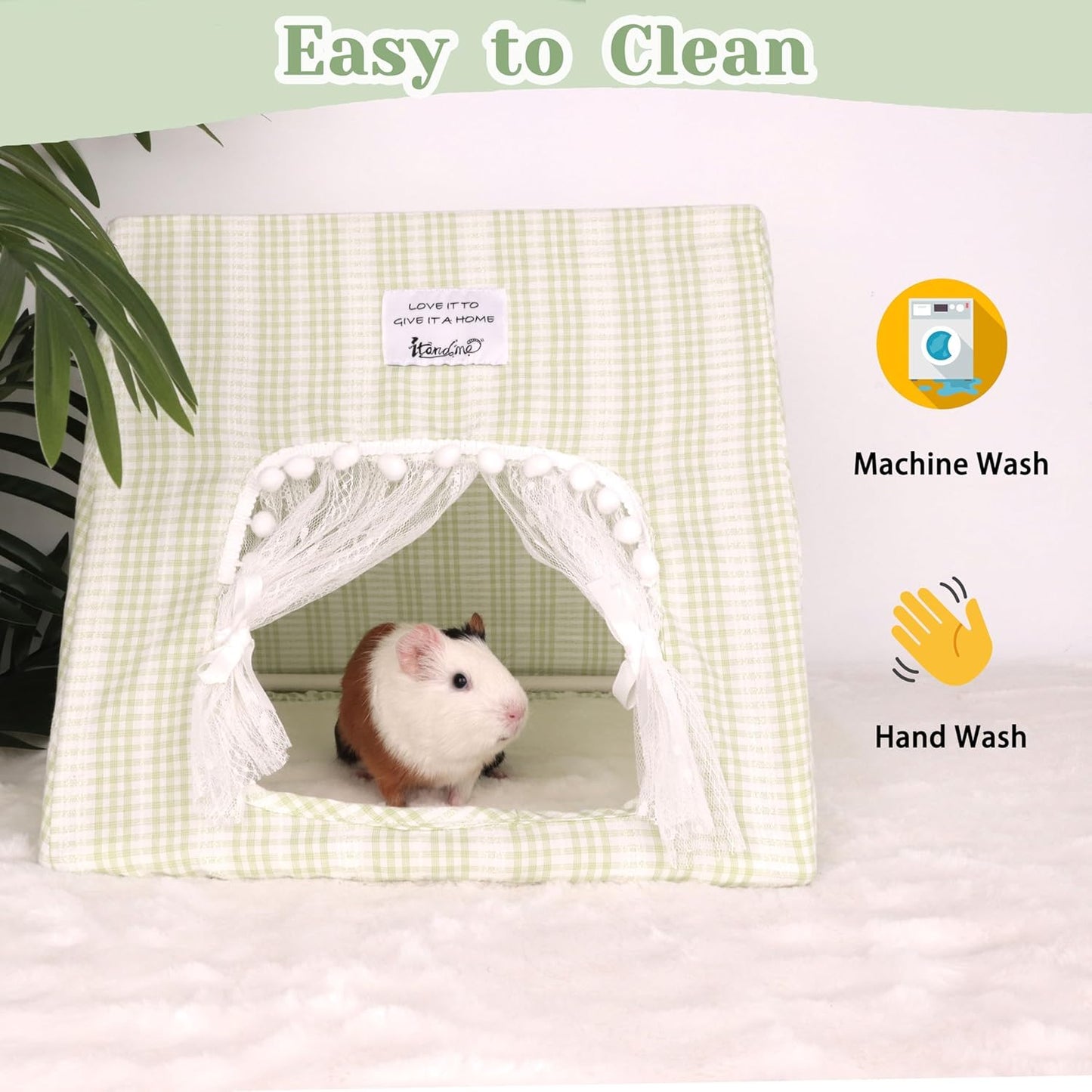 Guinea Pig Hideout Large with Curtain, Bunny Hideout, Machine Washable Guinea Pig Hide Tent Houses & Habitats, Small Animal Hideout for Pet Rabbit, Ferret, Rat, Chinchilla, Squirrel (Grid, Large)