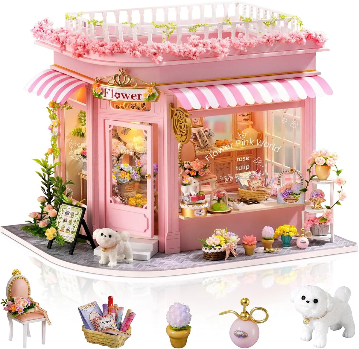 Dollhouse Kit, DIY Miniature House Kit w/LED Lights for Adults