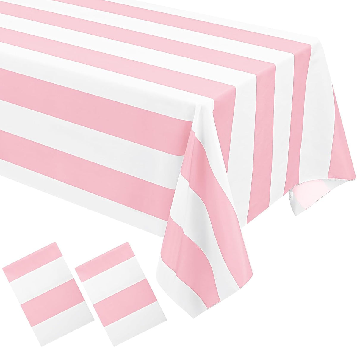 Striped Tablecloth,Pink and White Table Cloth,2 Pcs 60x84 Inch