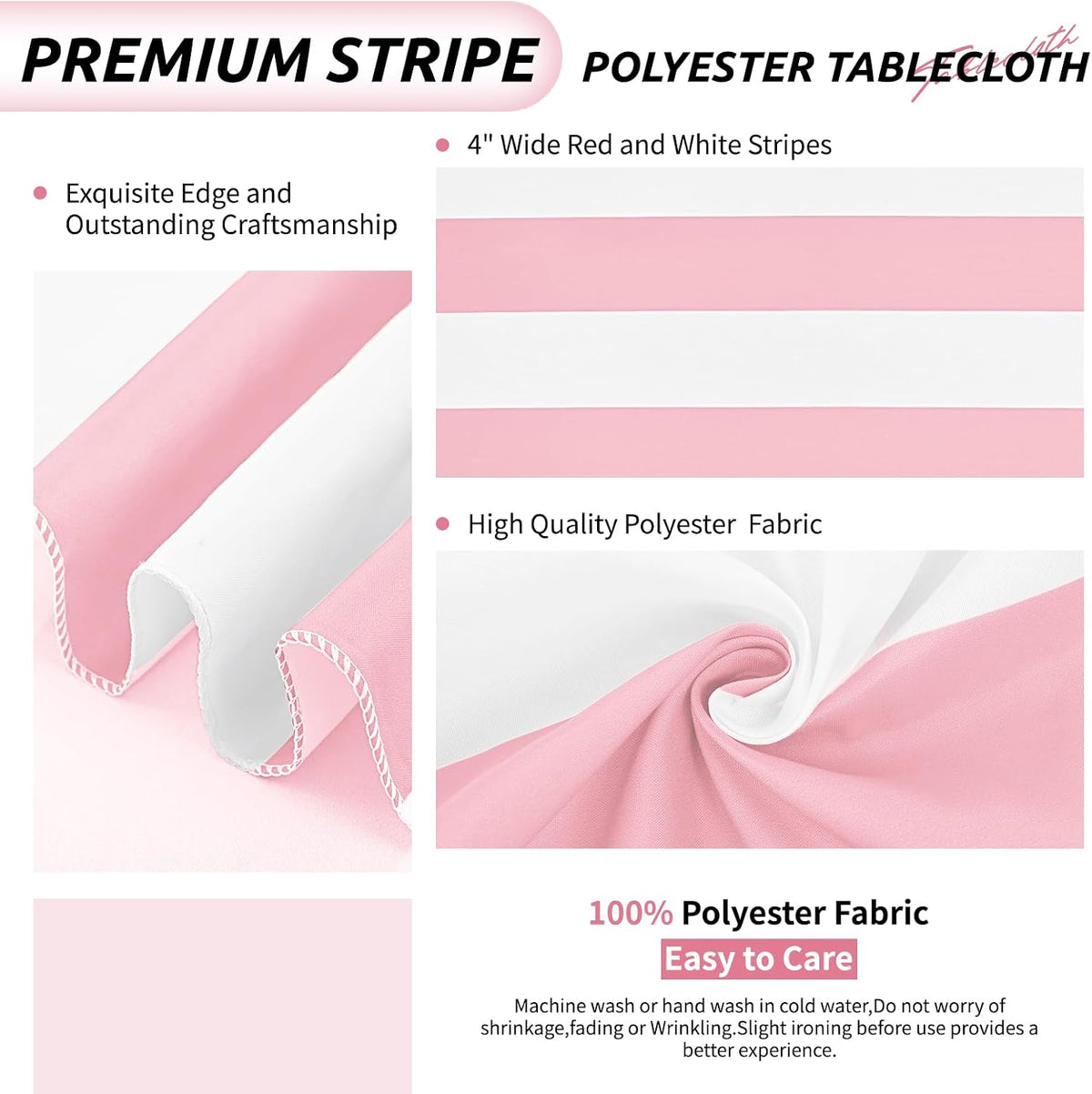 Striped Tablecloth,Pink and White Table Cloth,2 Pcs 60x84 Inch
