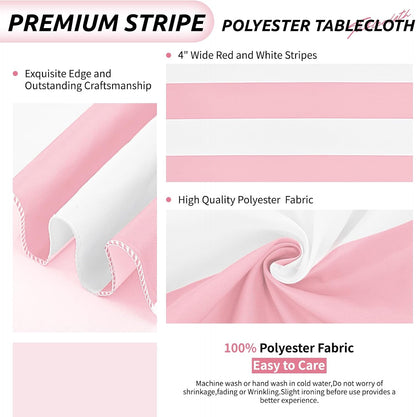 Striped Tablecloth,Pink and White Table Cloth,2 Pcs 60x84 Inch