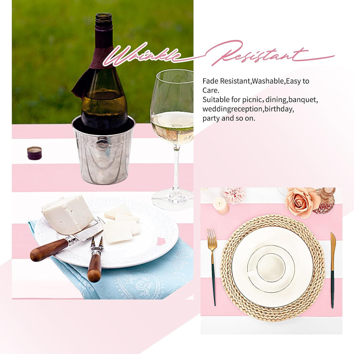 Striped Tablecloth,Pink and White Table Cloth,2 Pcs 60x84 Inch