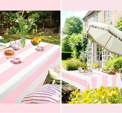 Striped Tablecloth,Pink and White Table Cloth,2 Pcs 60x84 Inch