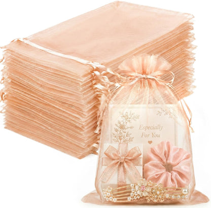 100PCS Peach Champagne Sheer Organza Bags 5x7 in, Goodie Bags Bulk