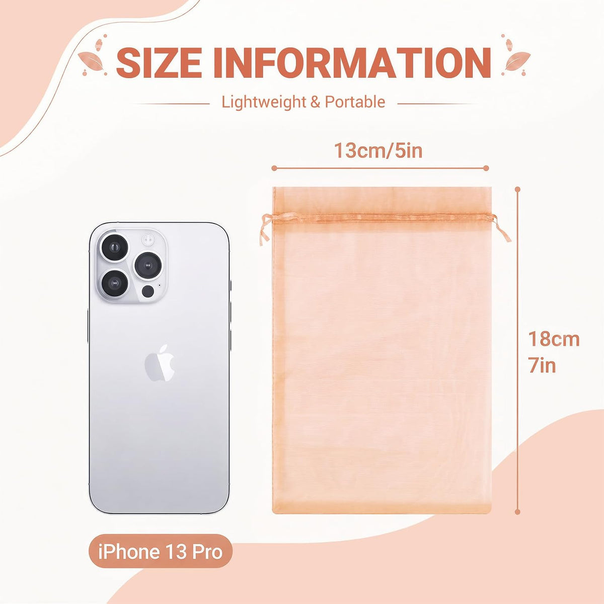 100PCS Peach Champagne Sheer Organza Bags 5x7 in, Goodie Bags Bulk