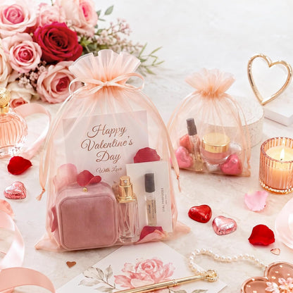 100PCS Peach Champagne Sheer Organza Bags 5x7 in, Goodie Bags Bulk
