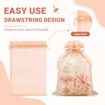 100PCS Peach Champagne Sheer Organza Bags 5x7 in, Goodie Bags Bulk