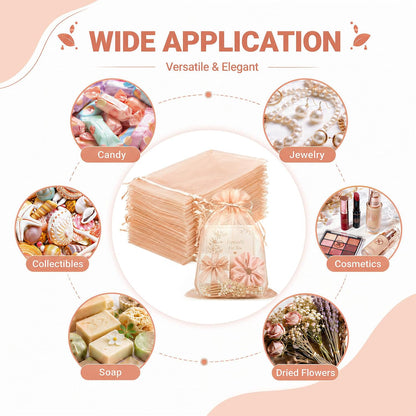 100PCS Peach Champagne Sheer Organza Bags 5x7 in, Goodie Bags Bulk