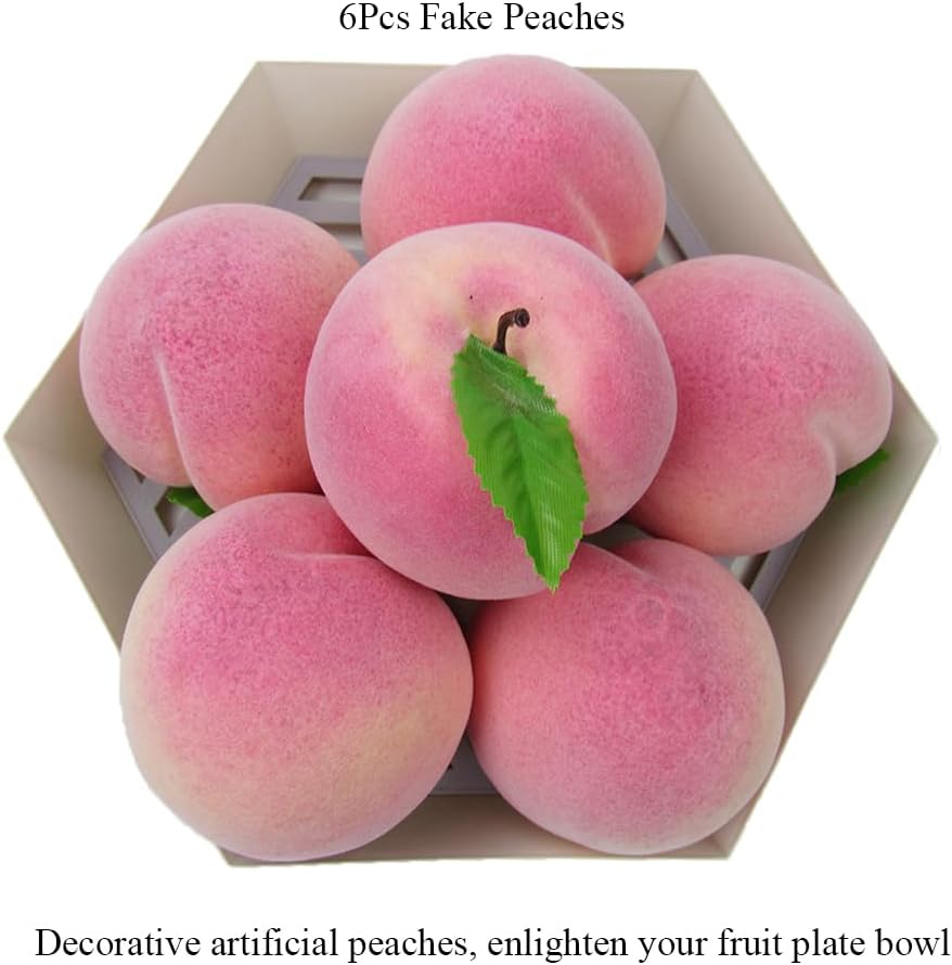 6pcs Fake Peaches Artificial Fruits 3.2 Inch Realistic Simulated Faux Peaches Lifelike Peach Fruit Decor for Home Kitchen Display Birthday Party Decoration Photo Props