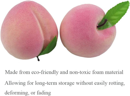 6pcs Fake Peaches Artificial Fruits 3.2 Inch Realistic Simulated Faux Peaches Lifelike Peach Fruit Decor for Home Kitchen Display Birthday Party Decoration Photo Props