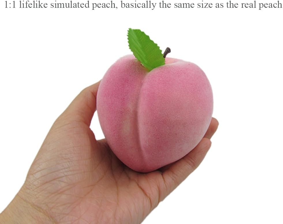 6pcs Fake Peaches Artificial Fruits 3.2 Inch Realistic Simulated Faux Peaches Lifelike Peach Fruit Decor for Home Kitchen Display Birthday Party Decoration Photo Props