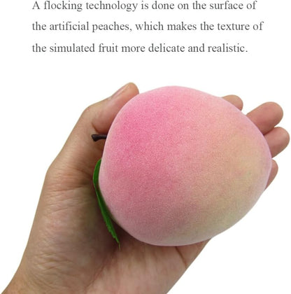 6pcs Fake Peaches Artificial Fruits 3.2 Inch Realistic Simulated Faux Peaches Lifelike Peach Fruit Decor for Home Kitchen Display Birthday Party Decoration Photo Props
