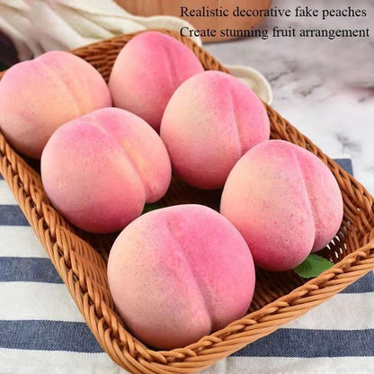 6pcs Fake Peaches Artificial Fruits 3.2 Inch Realistic Simulated Faux Peaches Lifelike Peach Fruit Decor for Home Kitchen Display Birthday Party Decoration Photo Props