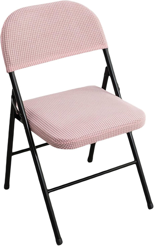 Dust-Proof Folding Chair Covers 2 Piece Set Backrest & Seat Cushion Cover for Office Meeting，Household，Computer，Party (Pink, One Size)