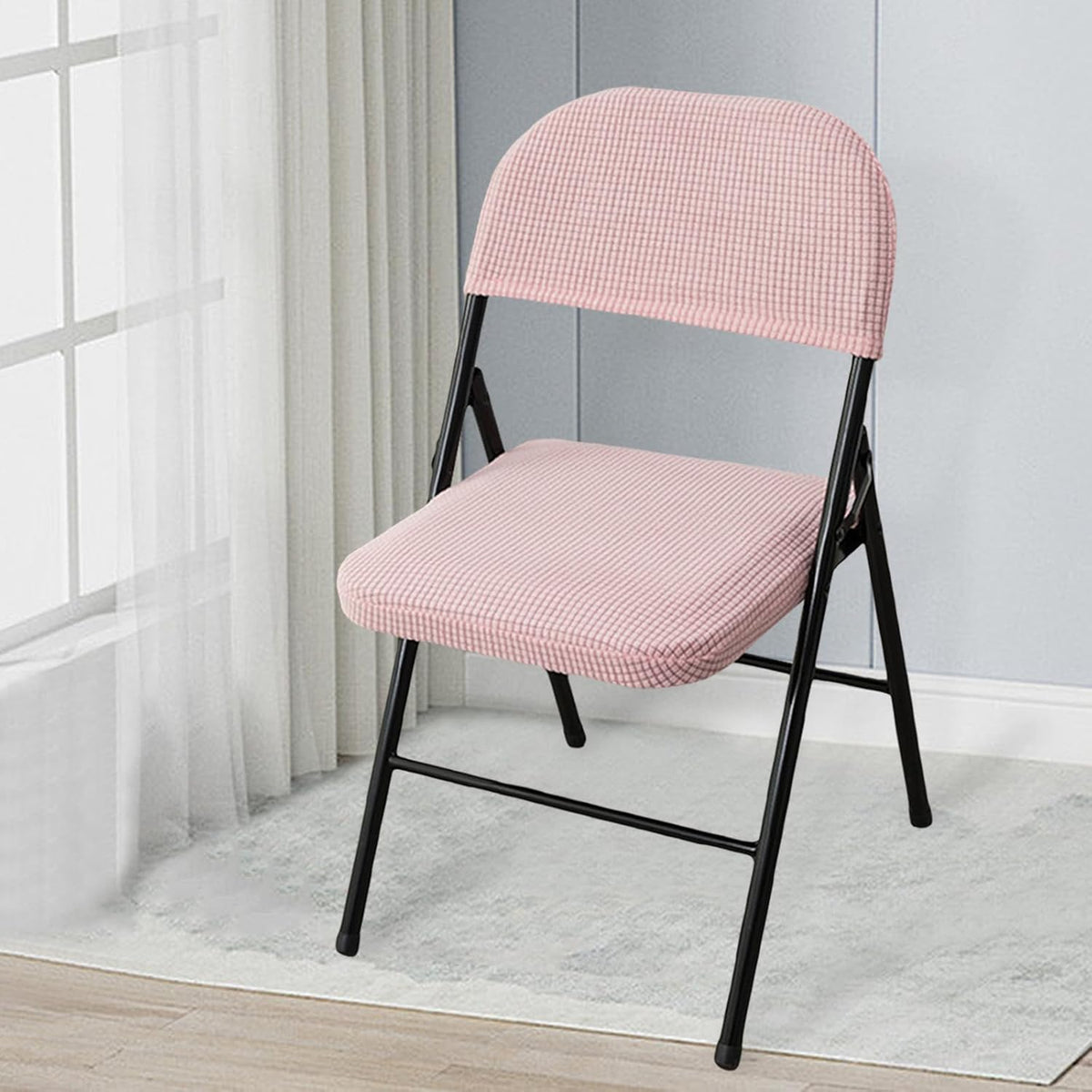 Dust-Proof Folding Chair Covers 2 Piece Set Backrest & Seat Cushion Cover for Office Meeting，Household，Computer，Party (Pink, One Size)