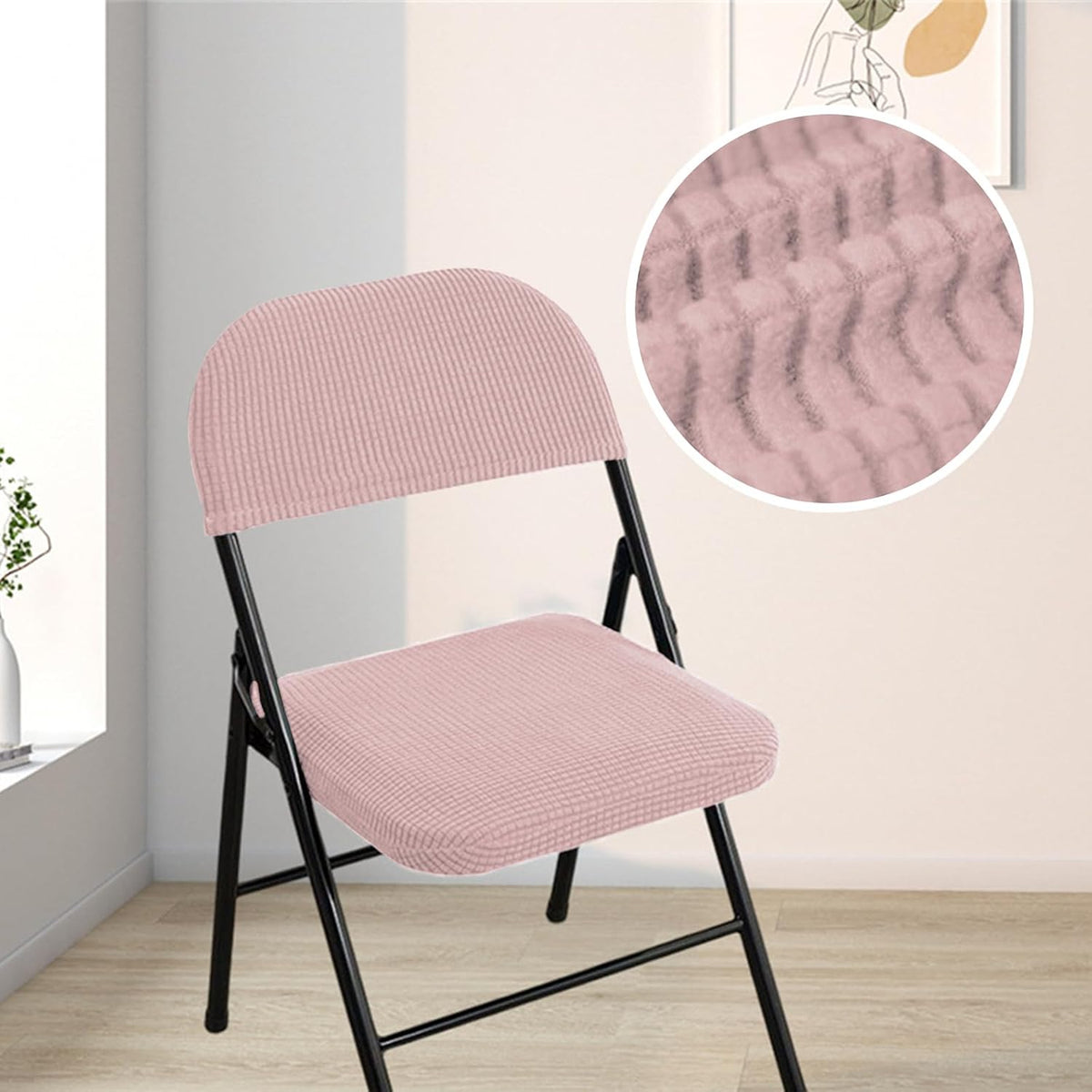 Dust-Proof Folding Chair Covers 2 Piece Set Backrest & Seat Cushion Cover for Office Meeting，Household，Computer，Party (Pink, One Size)