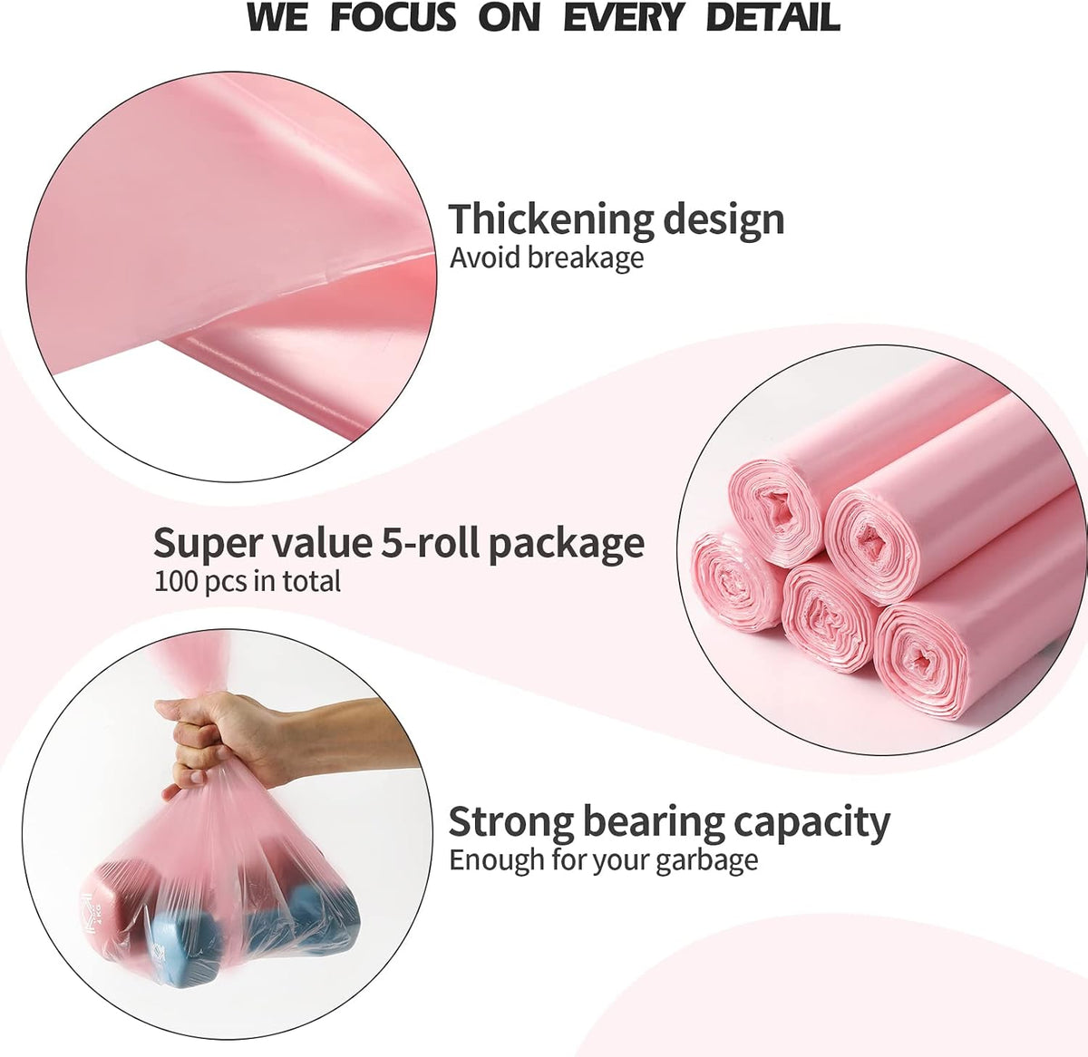 4 Gallon/60pcs Small Garbage Bags,Small Trash Bags,Pink