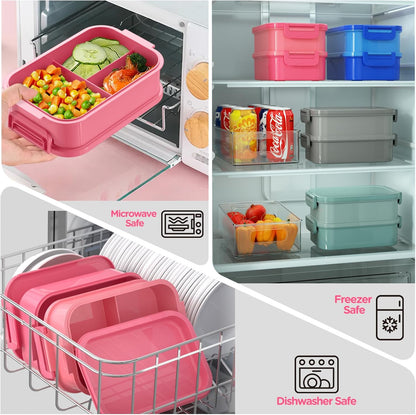 Adults Bento Box Lunch Box - Stackable All-in-One Leakproof Bento Lunch Box for Adults Women Girls 74 OZ Large Lunch Containers with Fork Spoon Sauce Boxes for Work School Dining Out, Pink