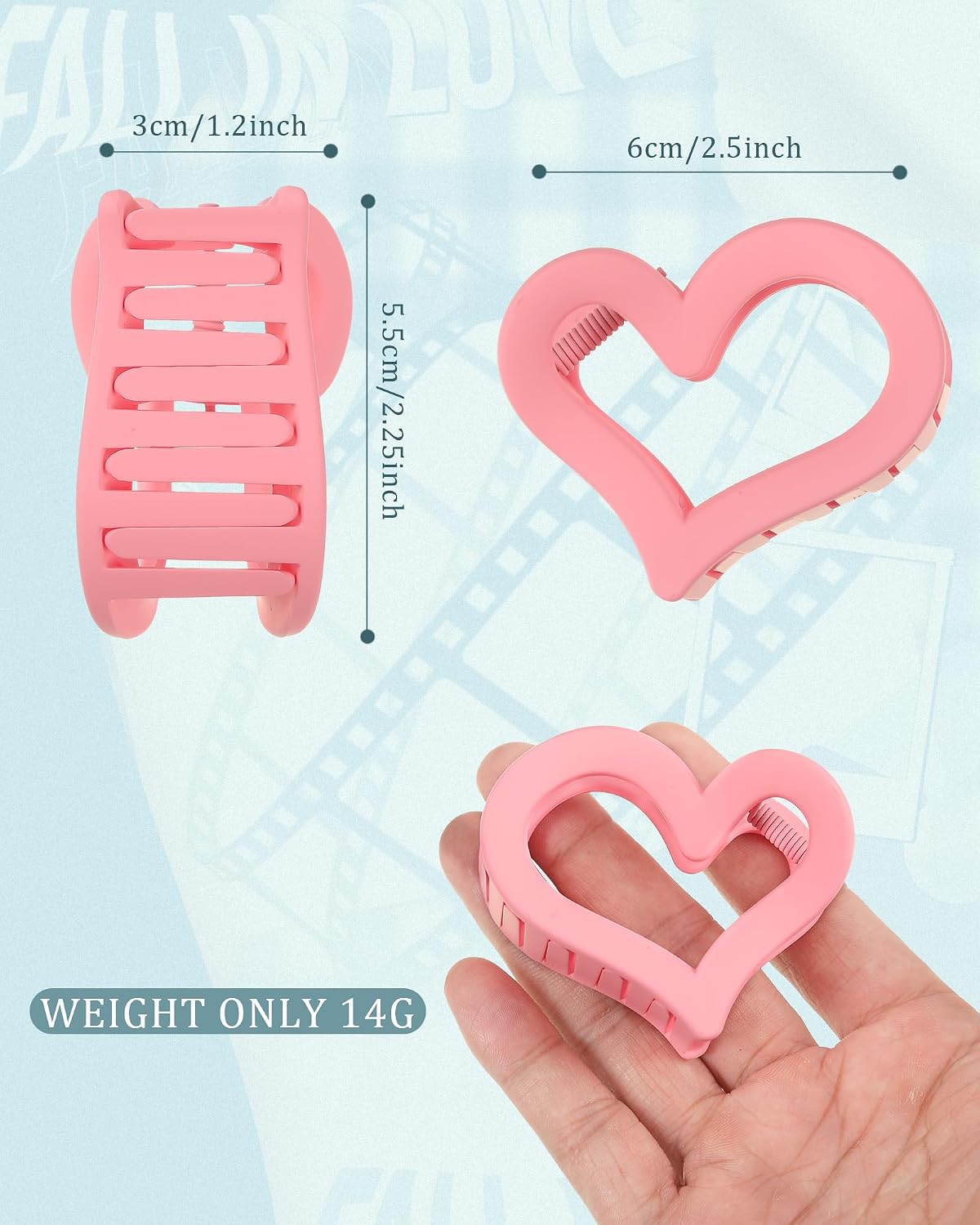 6 Pcs Heart Nonslip Hair Jaw Clips - Cute Hair Styling Accessories for Women's Thin or Thick Hair (Pink)
