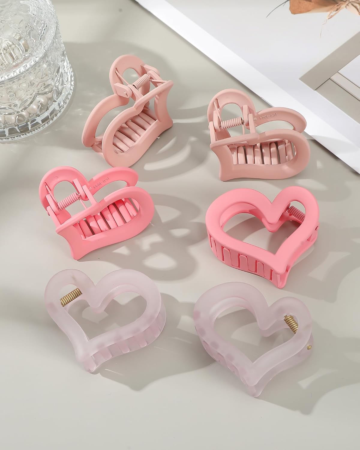 6 Pcs Heart Nonslip Hair Jaw Clips - Cute Hair Styling Accessories for Women's Thin or Thick Hair (Pink)