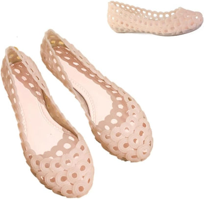 Jelly Mesh Ballet Flats for Women Clear Jelly Sandals Hollow Water Slides Slip on House Slippers Wide Loafers Lightweight Breathable No Slip Dressy Ballerina Shoes Summer Cruise Vacation Beach Party