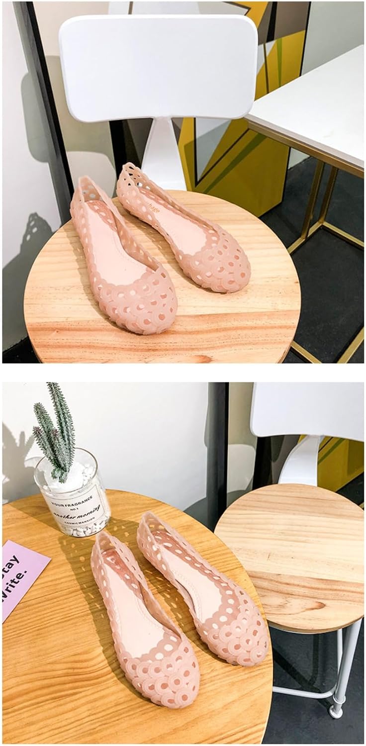 Jelly Mesh Ballet Flats for Women Clear Jelly Sandals Hollow Water Slides Slip on House Slippers Wide Loafers Lightweight Breathable No Slip Dressy Ballerina Shoes Summer Cruise Vacation Beach Party
