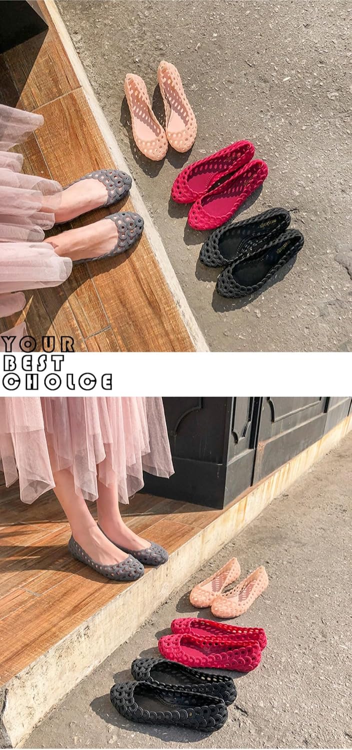 Jelly Mesh Ballet Flats for Women Clear Jelly Sandals Hollow Water Slides Slip on House Slippers Wide Loafers Lightweight Breathable No Slip Dressy Ballerina Shoes Summer Cruise Vacation Beach Party