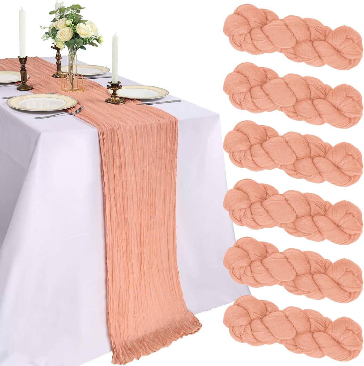6 Pack 10Ft Peach Cheesecloth Table Runner 23 x 120 Inch
