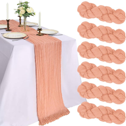 6 Pack 10Ft Peach Cheesecloth Table Runner 23 x 120 Inch
