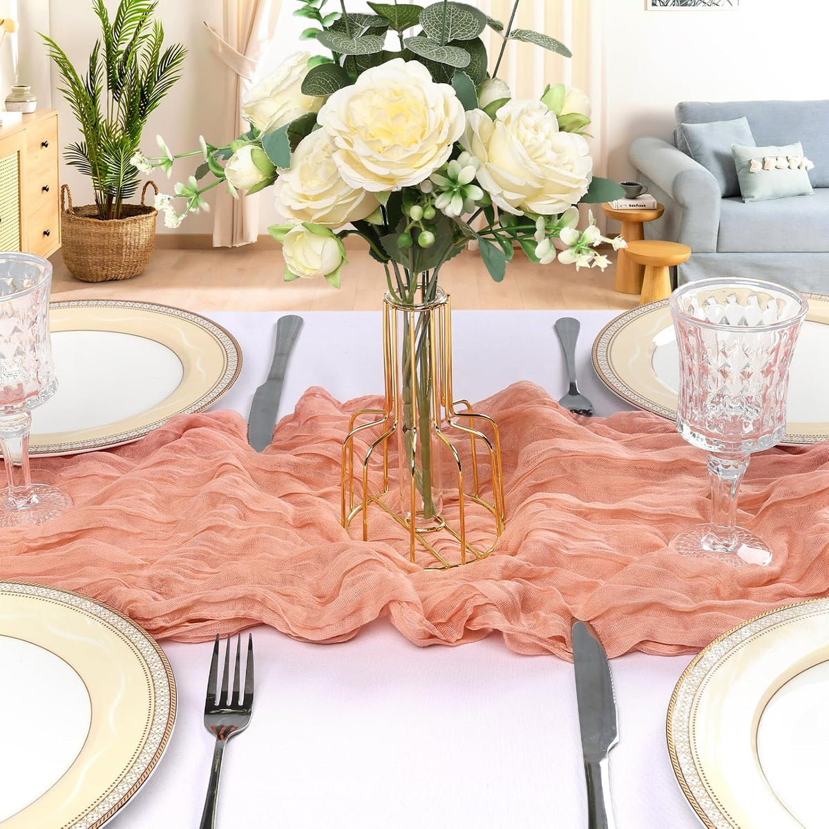 6 Pack 10Ft Peach Cheesecloth Table Runner 23 x 120 Inch