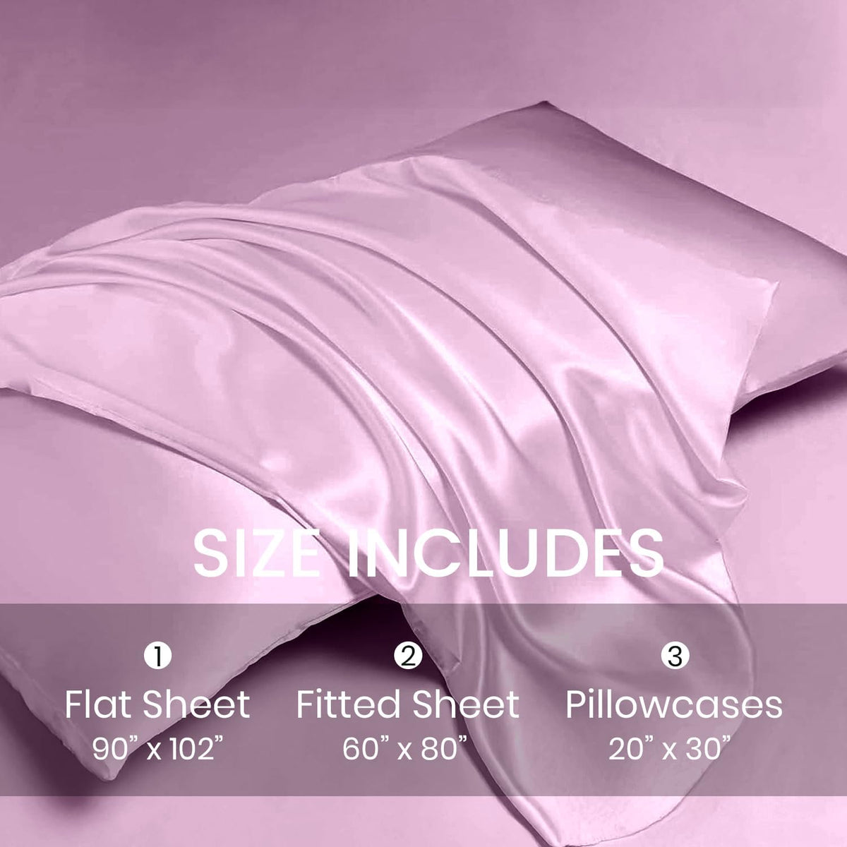 4 Pcs Queen Size Luxury Silky Soft Pink Satin Sheet Set,1 Premium Moisture Wicking Fitted Sheet Fits Up to 16 Inches Deep Pocket + 1 Flat Sheet + 2 Pillowcases（Pink, Queen）