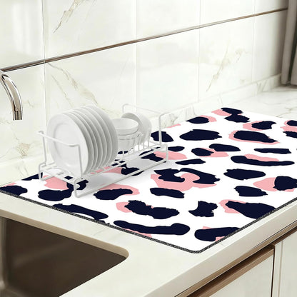 Dish Drying Mat 16" X 24", Super Absorbent & Cuttable Coffee Mats for Countertop, Kitchen Counter Mat Fits Under Coffee Maker or Machine, Hide Stain Drying Pad for Dish Drying Rack, Pink Leopard