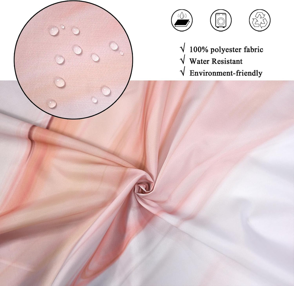 Pink Marble Shower Curtain, Peach Pink Modern Abstract Wave Luxury Bathroom Curtain Bathtub Home Decor Waterproof Fabric Machine Washable with 6PCS Hooks,36" Wx72 L