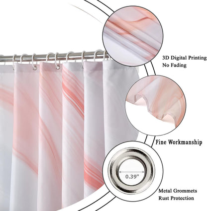 Pink Marble Shower Curtain, Peach Pink Modern Abstract Wave Luxury Bathroom Curtain Bathtub Home Decor Waterproof Fabric Machine Washable with 6PCS Hooks,36" Wx72 L