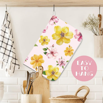 2pcs Pink Flower Dish Drying Mat for Kitchen Counter 18"X24" Buffalo Plaid Absorbent Dish Draining Mat Printed Large Heat Resistant Coffee Mats for Table Faucet Sink Coffee Bar Refrigerator