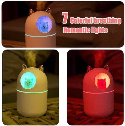 Portable Small Humidifier, 300ml Mini Cool Mist Humidifier with Night Light, USB Personal Humidifier Auto Shut-Off, Ultra-Quiet, 2 Spray Modes, Suitable for Home Office Travel (Light Pink)