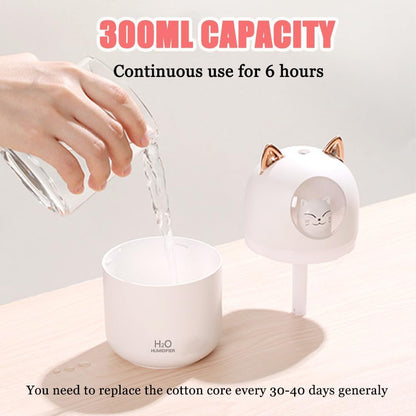 Portable Small Humidifier, 300ml Mini Cool Mist Humidifier with Night Light, USB Personal Humidifier Auto Shut-Off, Ultra-Quiet, 2 Spray Modes, Suitable for Home Office Travel (Light Pink)