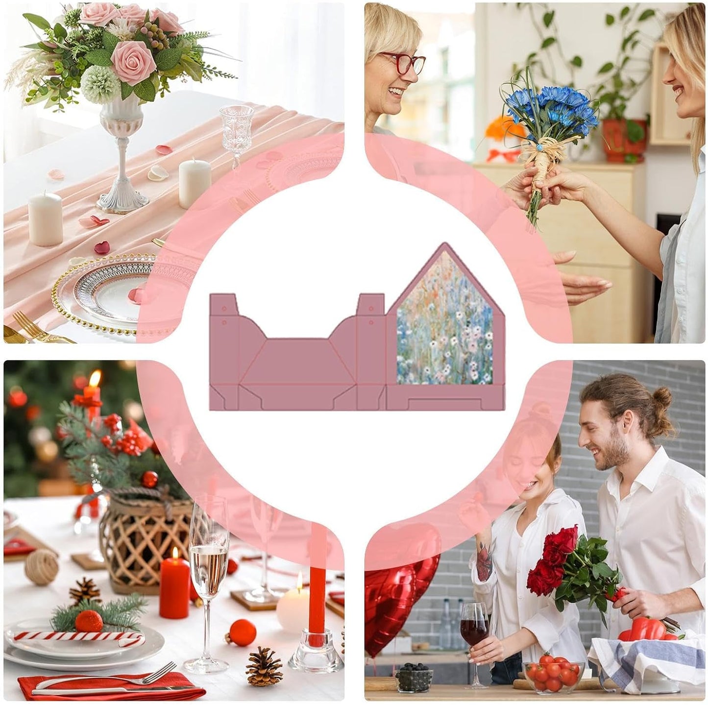 Favor Boxes - Decorative Floral Treat Carriers Pack, Boutique Style Paper Handbag Containers with Charming Cutout Details Secure Closure, Convenient Flat Fold Setup, Ideal for Birthday Mothers Day Par