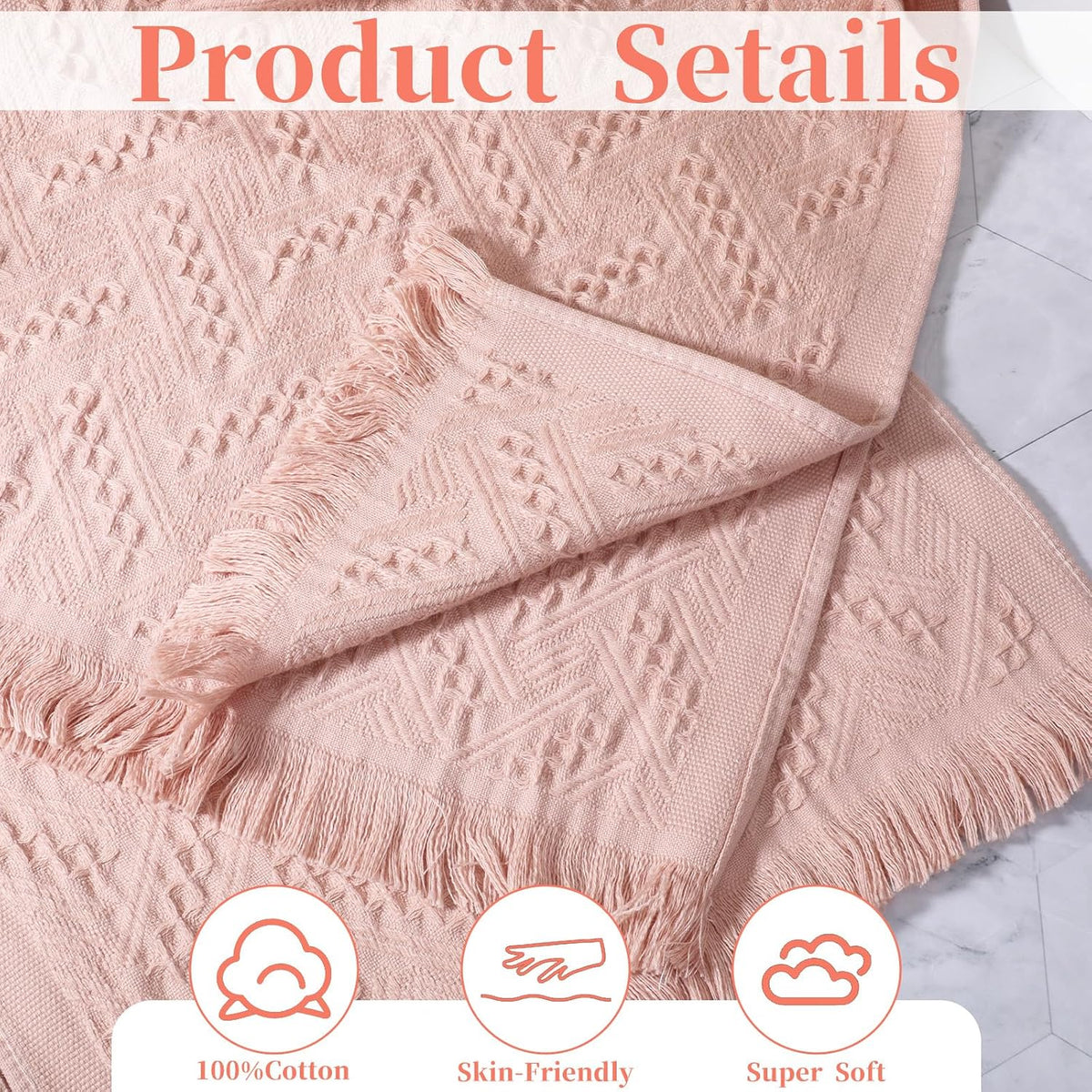 2 Pcs Pink Bathroom Hand Towels, 29 X 13 Inch Soft Cotton Light Pink Decorative Towels, Cute Boho Blush Pinks Face Towel for Bathroom, Hotel, Spa Decorative Cleaning Towel