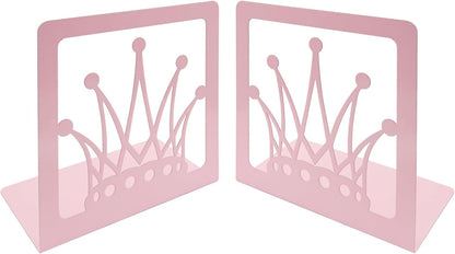 Pink Crown Bookends Metal Book Ends Decorative Bookends for Shelves,Princess Style Book Holder Journal Book Organizer CD Holder Office Bookends for Back to School Student Birthday Kids Girl Mom Gift
