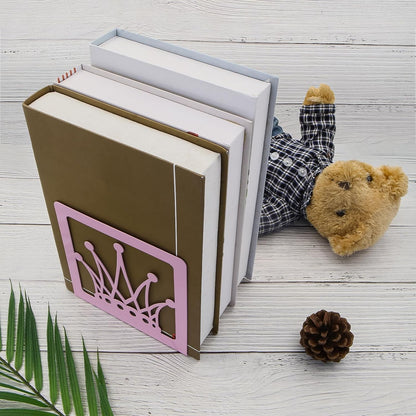 Pink Crown Bookends Metal Book Ends Decorative Bookends for Shelves,Princess Style Book Holder Journal Book Organizer CD Holder Office Bookends for Back to School Student Birthday Kids Girl Mom Gift