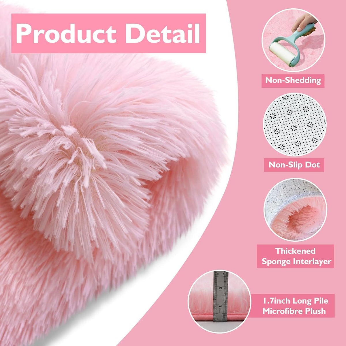5x8 Shag Area Rug for Bedroom,Pink Fluffy Rugs for Living Room