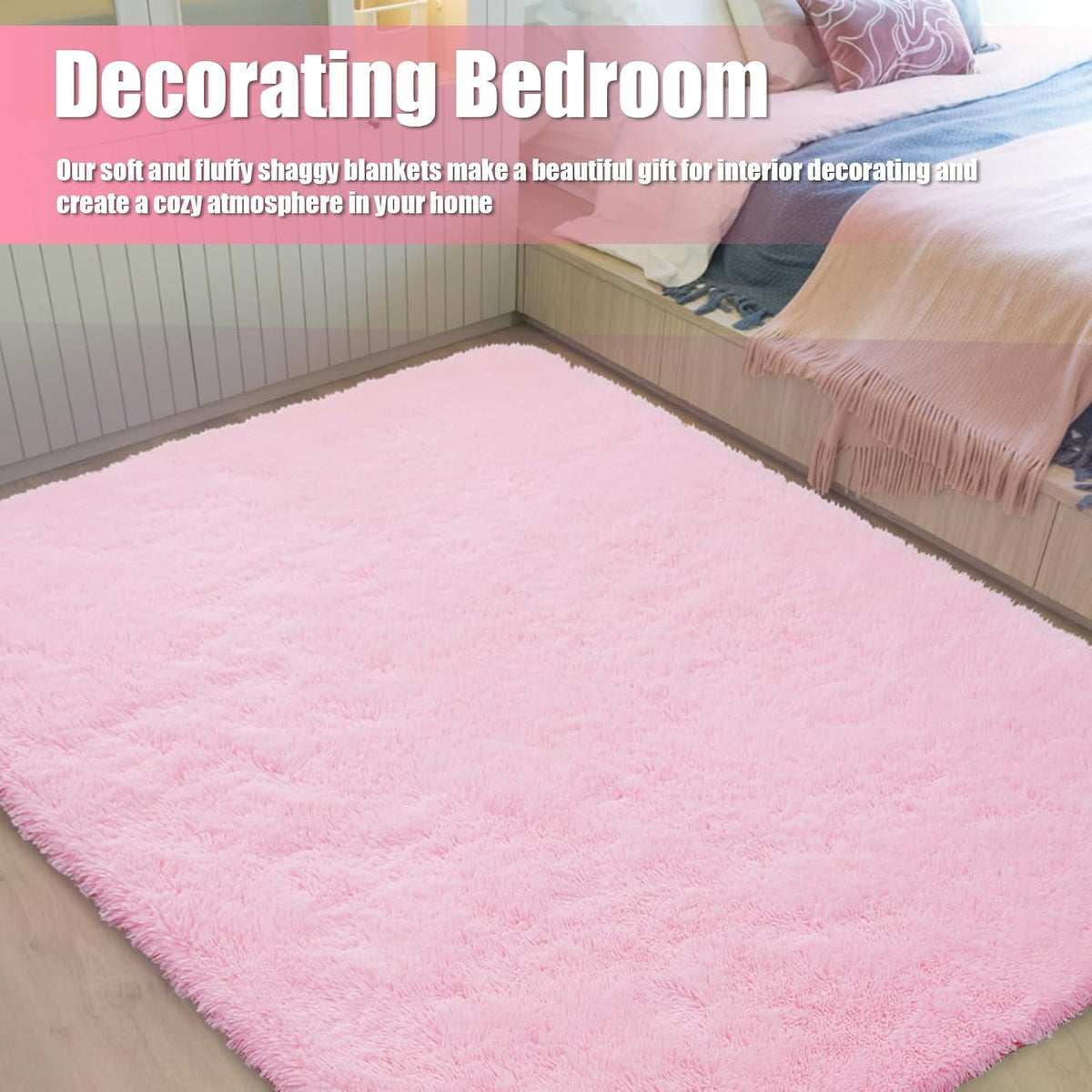 5x8 Shag Area Rug for Bedroom,Pink Fluffy Rugs for Living Room