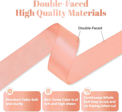 Peach Satin Ribbon, Double Faced 7/8 Inch X 50 Yards, Premium Satin Ribbon for Gift Wrapping, Crafts, Hair Bow Making, Sewing, Flower Bouquet, Wedding Party Decor