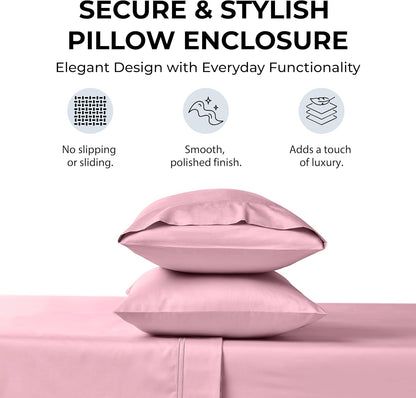 Queen Size Sheet Set, 500 TC Single-Ply Cotton Sateen, 4-Piece, Blush